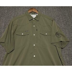 Poncho pearl snap shirt green slim fit mens fishing outdoors short sleeve L